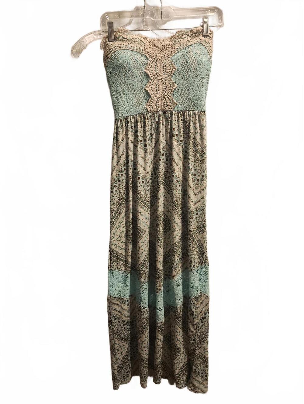 Y2K Vanity Lace Print Strapless Dress. Women's Size Small. 52 inches long.